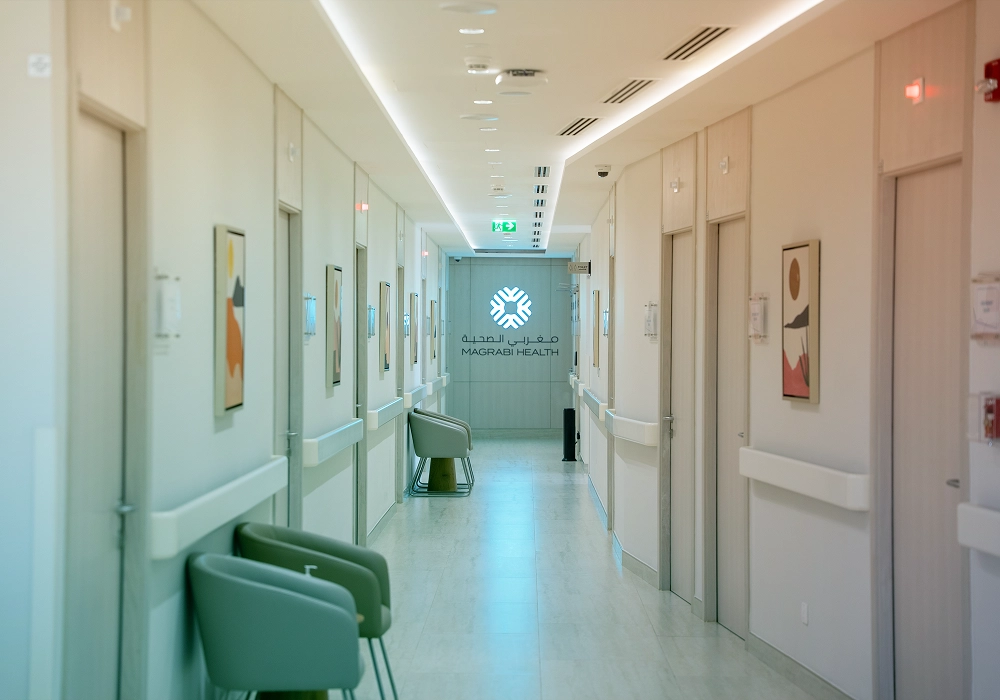 Patient care corridors inside Magrabi Health Mirdif Eye Clinic