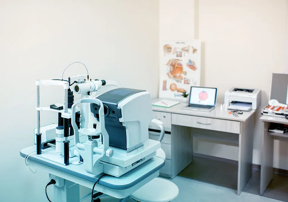 Modern eye examination equipment at Magrabi Eye Hospital in Abu Dhabi