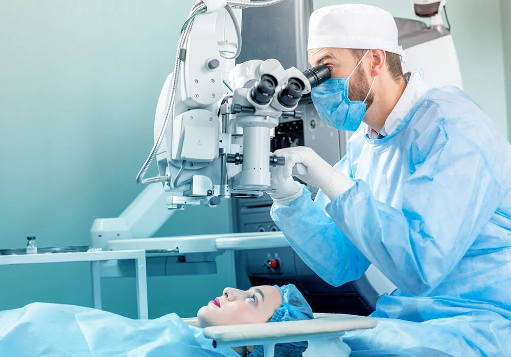 Ophthalmologist performing laser eye surgery using advanced technology for Ultra LASIK or Femto LASIK treatment